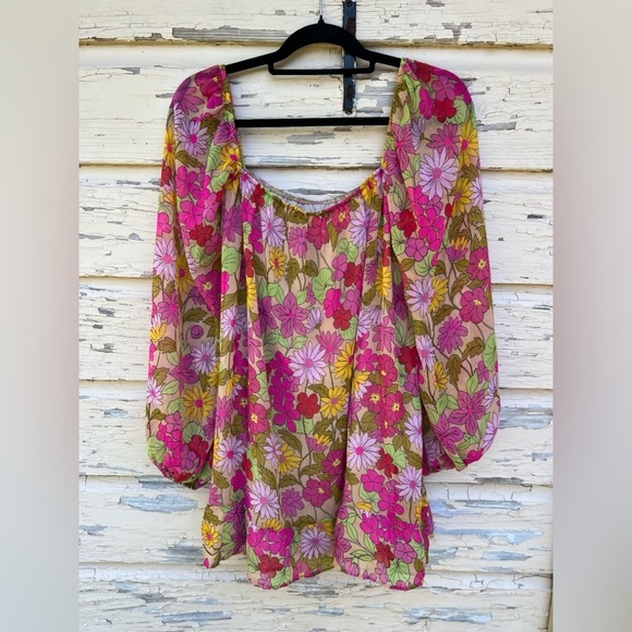 Show Me Your MuMu Briar Carnaby Floral Flower Power Retro Sheer Mini Dress S New - Picture 3 of 8